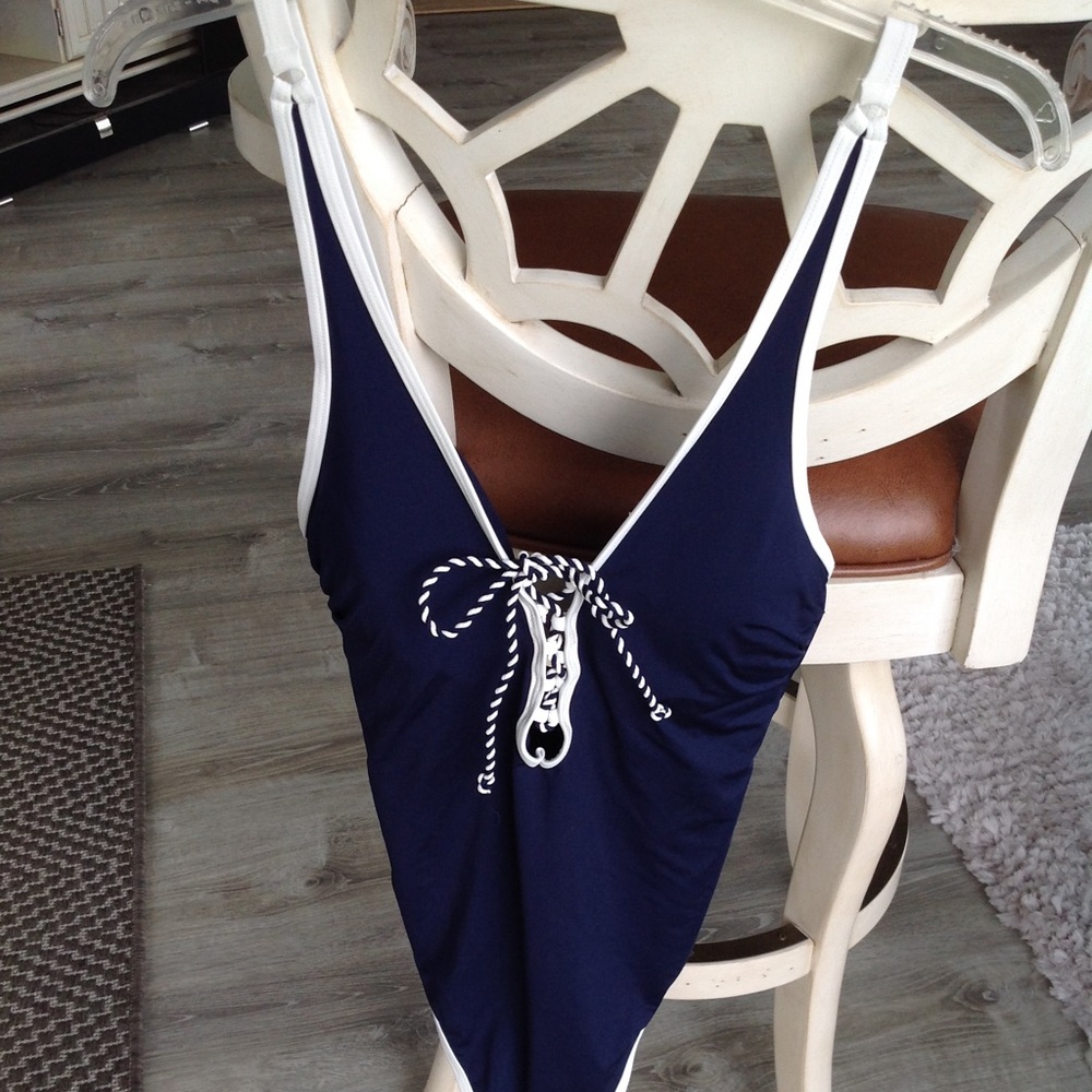 Nautical blue and white one piece swim suit